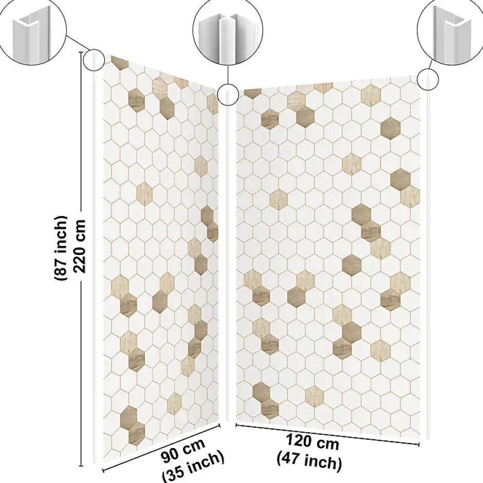 99Deco Lot de 2 panneaux de douche en PVC (90x220 & 120x220 cm) + profilés blanc - Charme - Hexa Bois - Marron