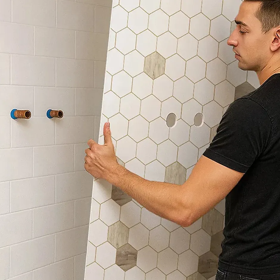 Lot de 2 panneaux de douche en aluminium (90x220 & 120x220 cm) + profilés blanc - Hexa Bois - Marron-99Deco