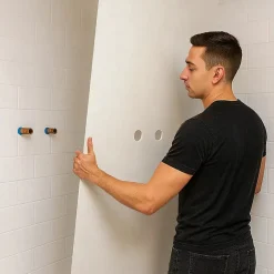 99Deco Lot de 2 panneaux de douche en PVC (90x220 & 120x220 cm) + profilés blanc - Pierre Claire - Gris