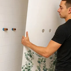 Lot de 2 panneaux de douche en aluminium (90x220 & 120x220 cm) + profilés blanc - Eucalyptus in Rain - Multicolore-99Deco Outlet