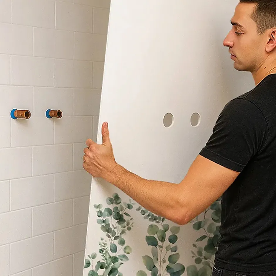 Lot de 2 panneaux de douche en aluminium (90x220 & 120x220 cm) + profilés blanc - Eucalyptus in Rain - Multicolore-99Deco Outlet