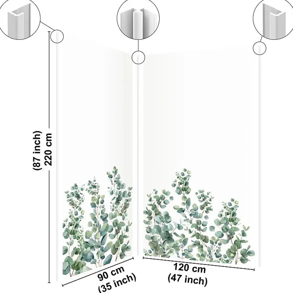 Lot de 2 panneaux de douche en aluminium (90x220 & 120x220 cm) + profilés blanc - Eucalyptus in Rain - Multicolore-99Deco Outlet