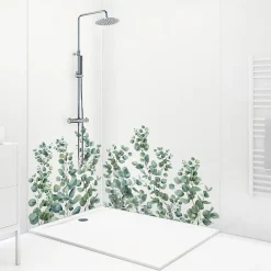 Lot de 2 panneaux de douche en aluminium (90x220 & 120x220 cm) + profilés blanc - Eucalyptus in Rain - Multicolore-99Deco Outlet