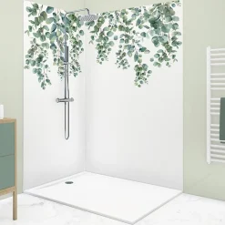 Lot de 2 panneaux de douche en aluminium (90x220 & 120x220 cm) + profilés blanc - Eucalyptus in Rain - Multicolore-99Deco Outlet