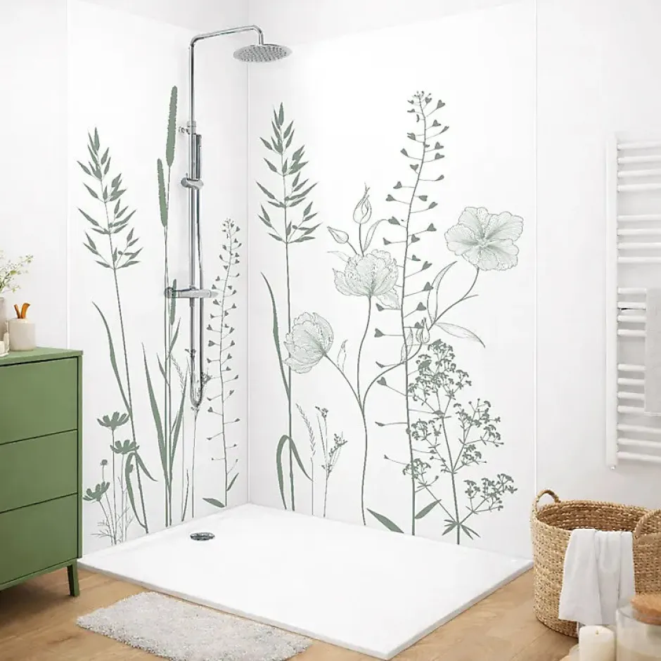 Lot de 2 panneaux de douche en PVC (90x220 & 120x220 cm) + profilés blanc - Vegetalist - Vert-99Deco New