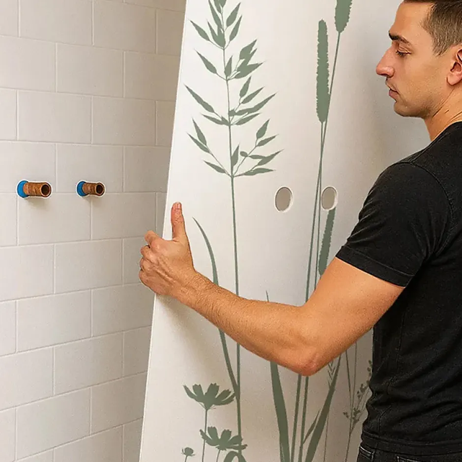 Lot de 2 panneaux de douche en PVC (90x220 & 120x220 cm) + profilés blanc - Vegetalist - Vert-99Deco New