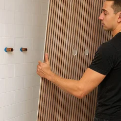 99Deco Lot de 2 panneaux de douche en aluminium (90x220 & 120x220 cm) + profilés noir - effet bois - Japandi - Marron et noir