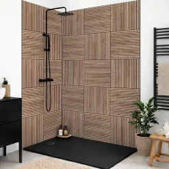 99Deco Lot de 2 panneaux de douche en aluminium (90x220 & 120x220 cm) + profilés noir - Wabi Sabi - Marron et nor