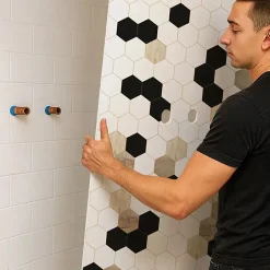 Lot de 2 panneaux de douche en aluminium (90x220 & 120x220 cm) + profilés blanc - Mix Hexa - Multicolore-99Deco Best