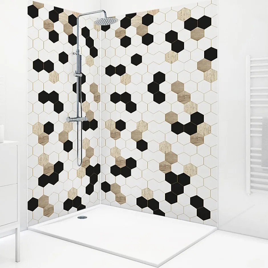 Lot de 2 panneaux de douche en aluminium (90x220 & 120x220 cm) + profilés blanc - Mix Hexa - Multicolore-99Deco Best