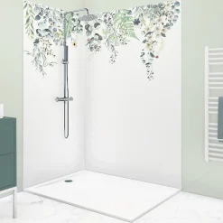 99Deco Lot de 2 panneaux de douche en aluminium (90x220 & 120x220 cm) + profilés blanc - Flowers in Rain - Multicolore