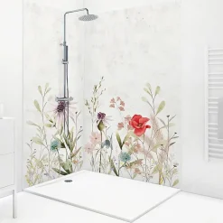 Lot de 2 panneaux de douche en aluminium (90x220 & 120x220 cm) + profilés blanc - Herbier - Multicouleurs-99Deco Online