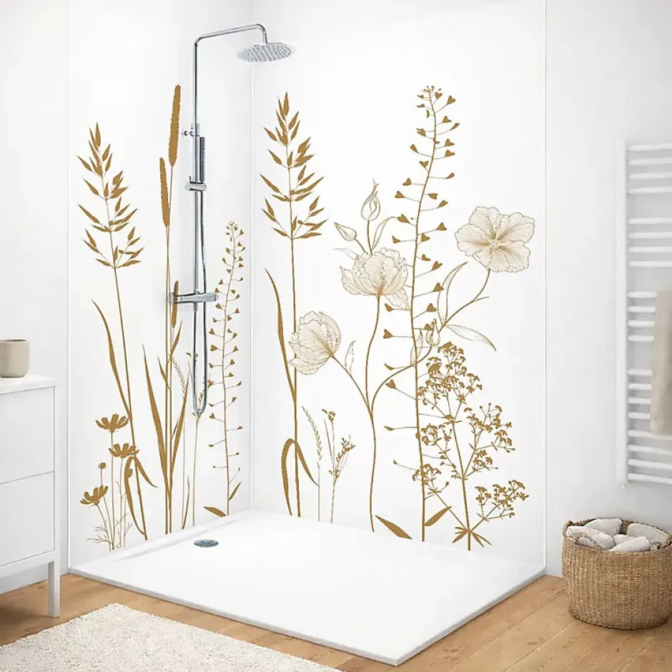 Lot de 2 panneaux de douche en PVC (90x220 & 120x220 cm) + profilés blanc - Vegetalist - Marron-99Deco Sale