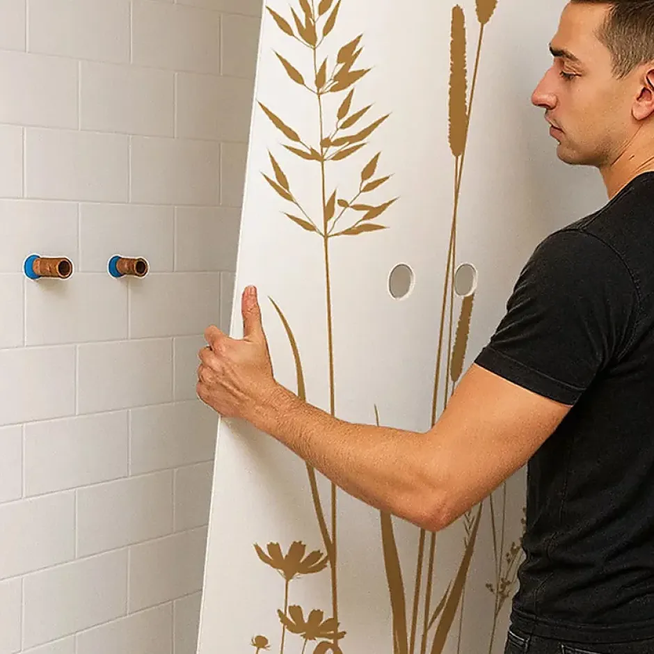 Lot de 2 panneaux de douche en PVC (90x220 & 120x220 cm) + profilés blanc - Vegetalist - Marron-99Deco Sale