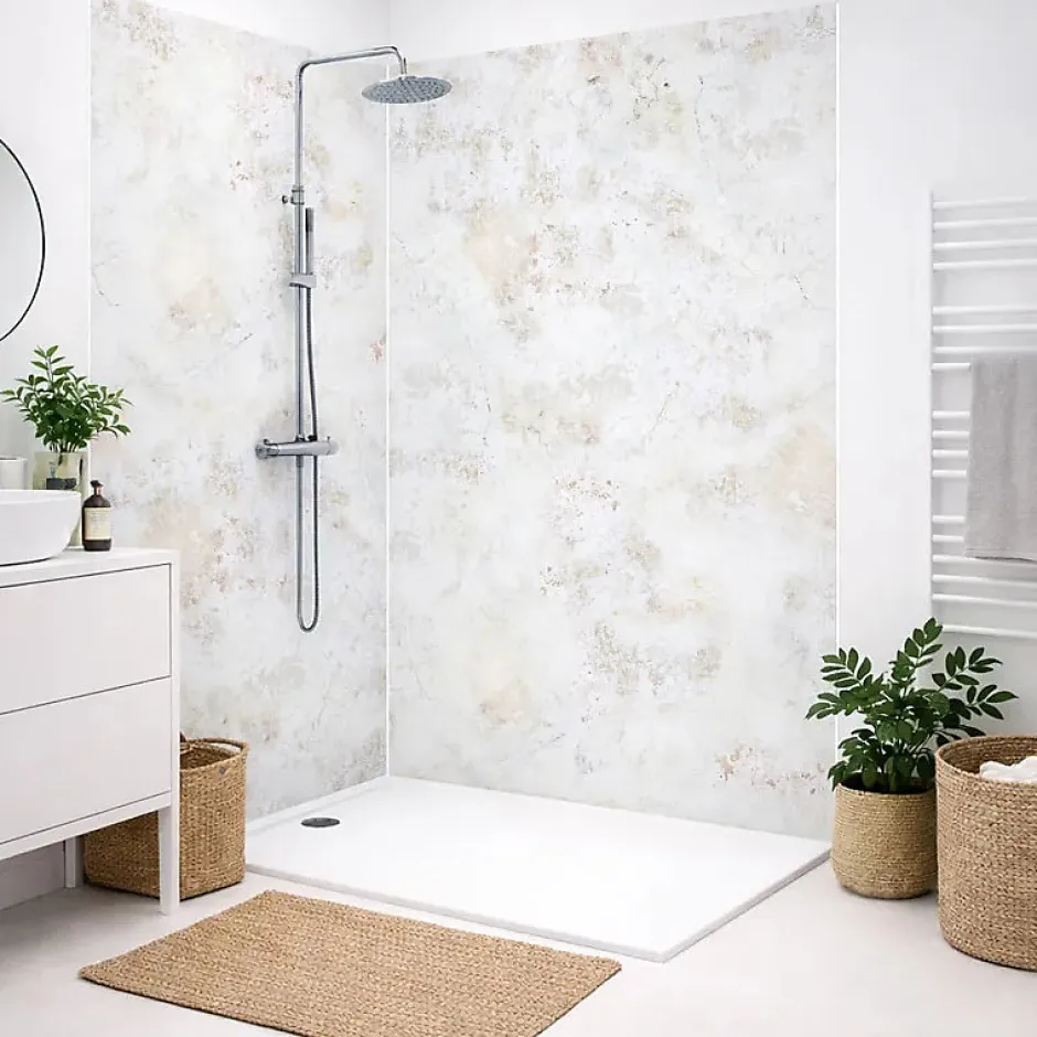 Lot de 2 panneaux de douche en aluminium (90x220 & 120x220 cm) + profilés blanc - New Trashwall - Marron-99Deco Best