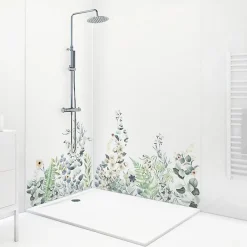 Lot de 2 panneaux de douche en PVC (90x220 & 120x220 cm) + profilés blanc - Flowers in Rain - Multicolore-99Deco Clearance