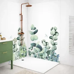 99Deco Lot de 2 panneaux de douche en aluminium (90x220 & 120x220 cm) + profilés blanc - Motif végétal - Vert et Blanc - Quiétude