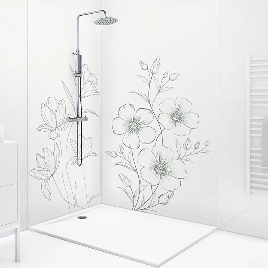 Lot de 2 panneaux de douche en PVC (90x220 & 120x220 cm) + profilés blanc - Charme - Vert-99Deco Online