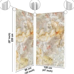 99Deco Lot de 2 panneaux de douche en PVC (90x220 & 120x220 cm) + profilés blanc - Gémolodie - Beige et gris