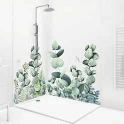 99Deco Lot de 2 panneaux de douche en PVC (90x220 & 120x220 cm) + profilés blanc - Motif végétal - Vert et Blanc - Quiétude