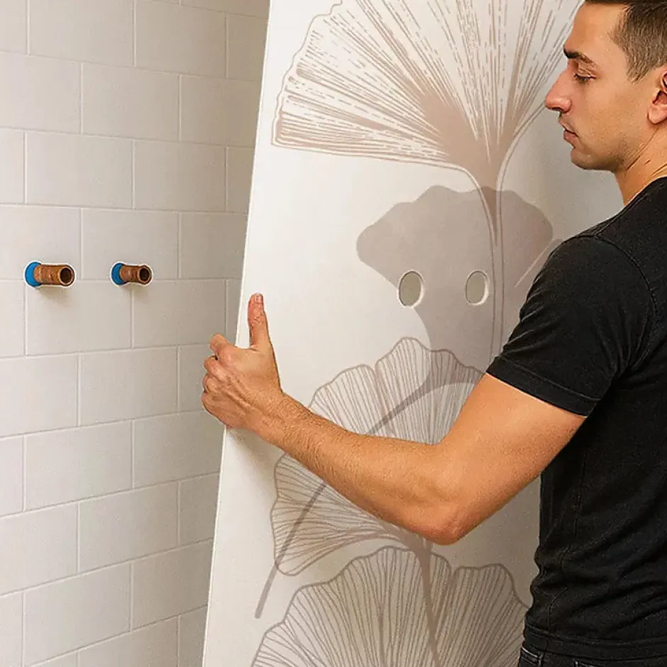 99Deco Lot de 2 panneaux de douche en aluminium (90x220 & 120x220 cm) + profilés blanc - Motif Floral - Gingko Blanc