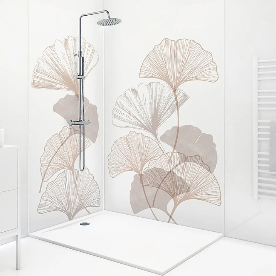 99Deco Lot de 2 panneaux de douche en aluminium (90x220 & 120x220 cm) + profilés blanc - Motif Floral - Gingko Blanc