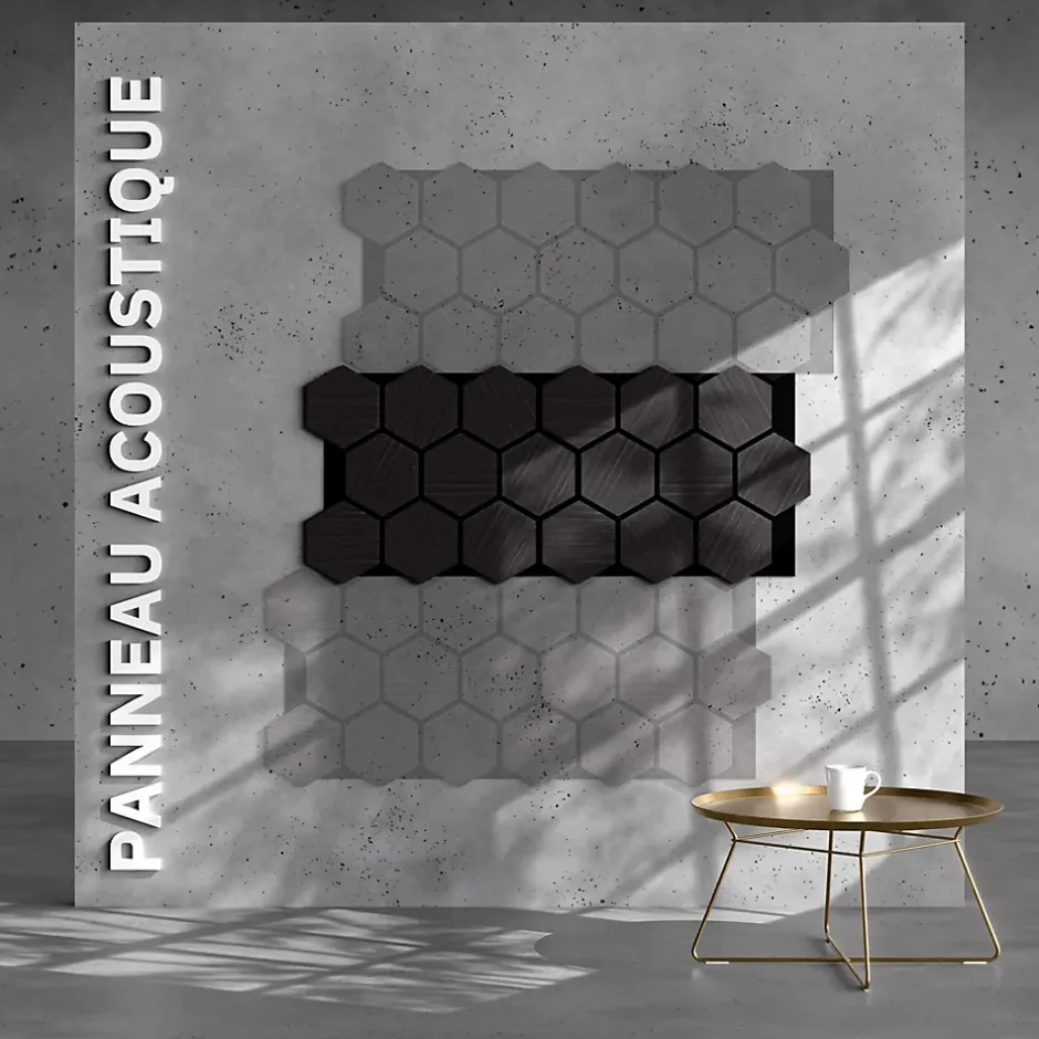 Lot de 2 Panneaux Hexagonaux H. 76 cm L. 62 cm - Chêne Noir Feutre Noir-Mon Marché Déco Sale