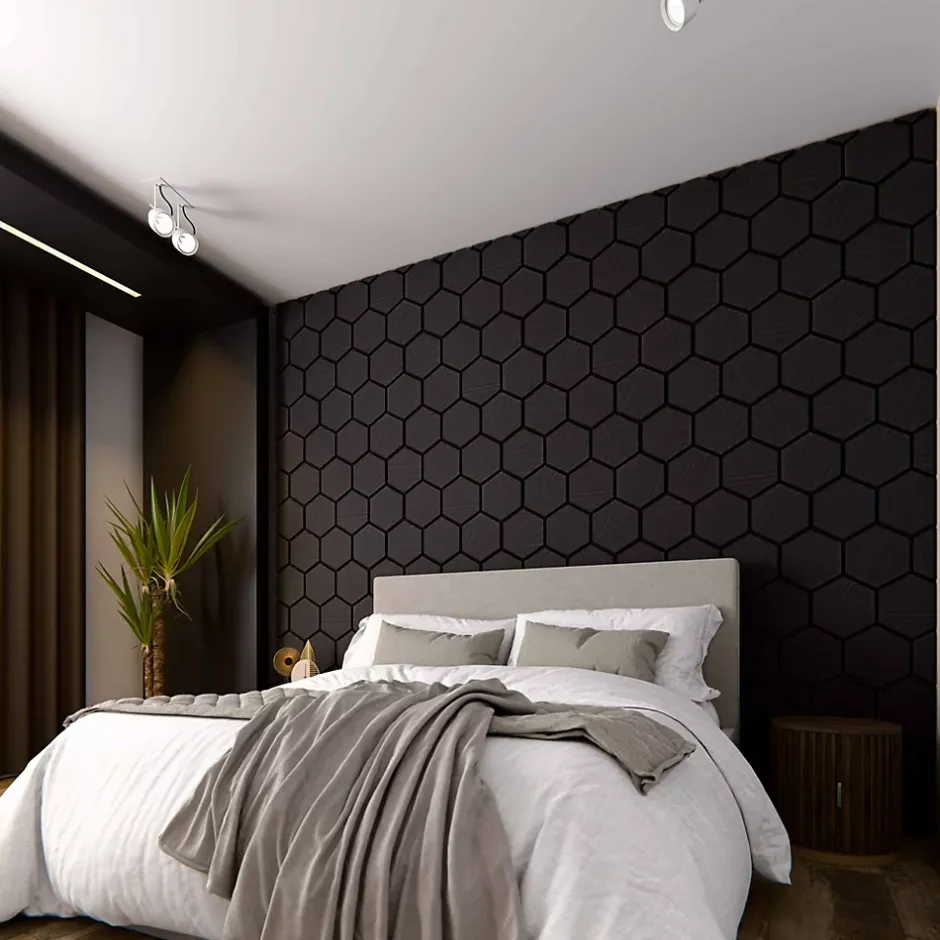 Lot de 2 Panneaux Hexagonaux H. 76 cm L. 62 cm - Chêne Noir Feutre Noir-Mon Marché Déco Sale