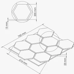 Lot de 2 Panneaux Hexagonaux H. 76 cm L. 62 cm - Chêne Noir Feutre Noir-Mon Marché Déco Sale