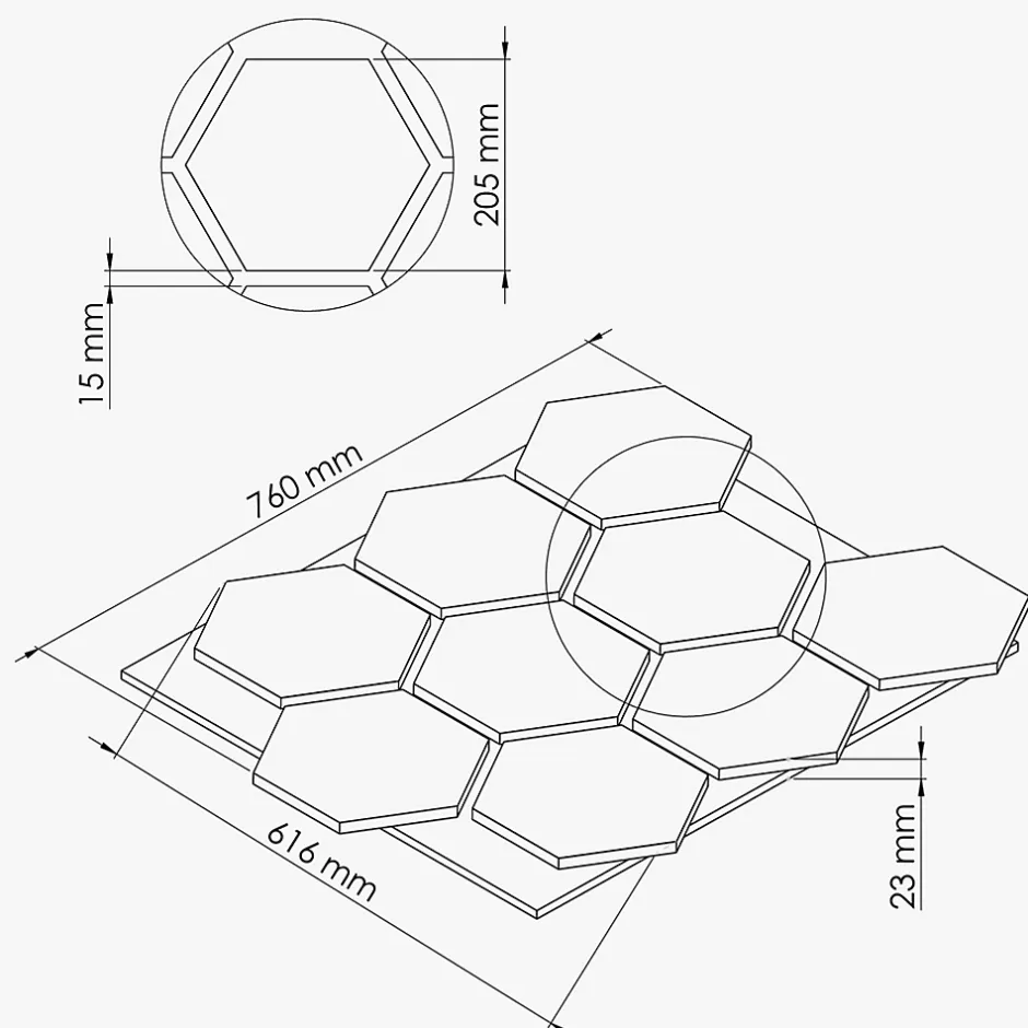 Lot de 2 Panneaux Hexagonaux H. 76 cm L. 62 cm - Chêne Noir Feutre Noir-Mon Marché Déco Sale