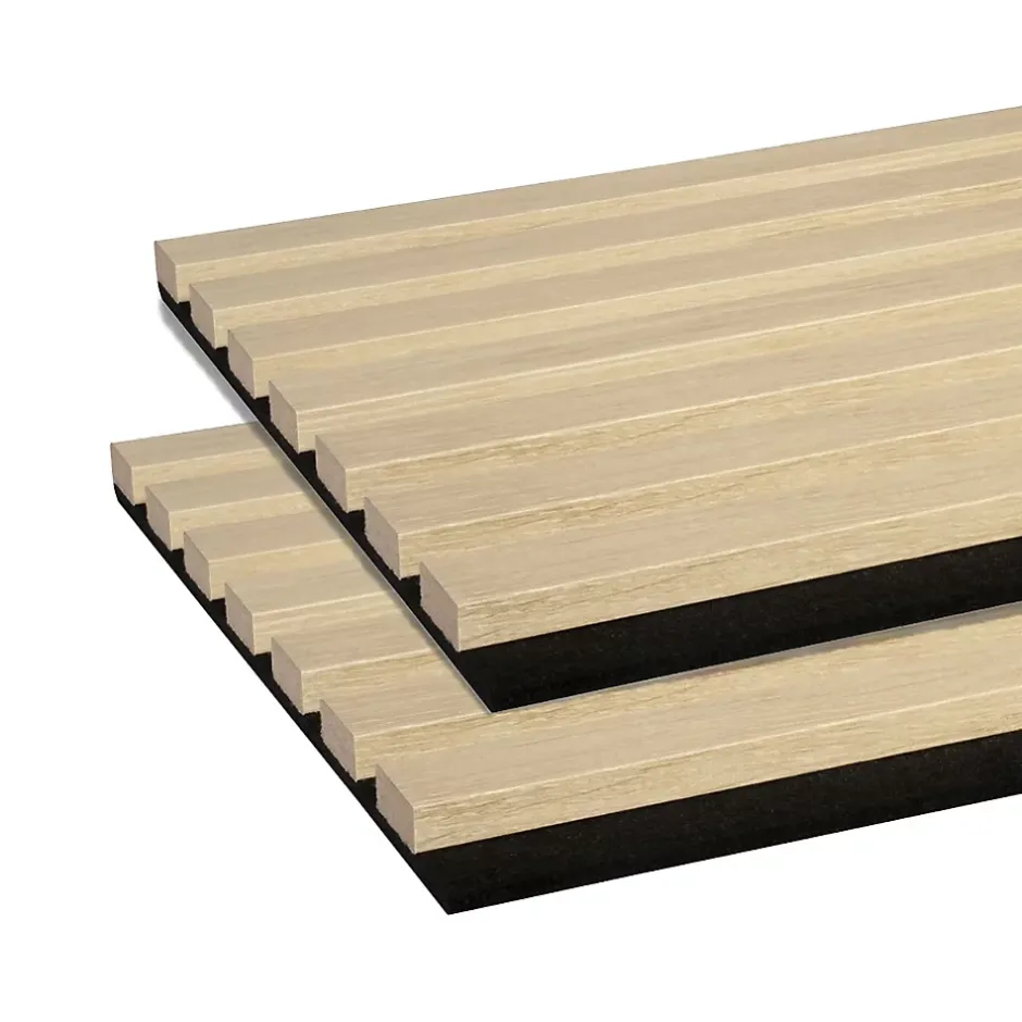 Forestea Lot de 2 Panneaux mural acoustic lamelles MDF chêne clair sur fond noir 2600 x 300 x 17 mm 1,56 M2