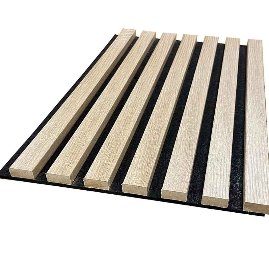 Forestea Lot de 2 Panneaux mural acoustic lamelles MDF chêne clair sur fond noir 2600 x 300 x 17 mm 1,56 M2