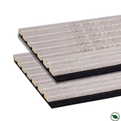 Lot de 2 Panneaux mural acoustic lamelles MDF chêne gris sur fond noir 2600 x 300 x 17 mm 1,56 M2-Forestea Clearance