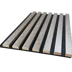 Lot de 2 Panneaux mural acoustic lamelles MDF chêne gris sur fond noir 2600 x 300 x 17 mm 1,56 M2-Forestea Clearance