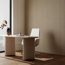 Lot de 2 Panneaux Muraux Décoratifs Acoustiques Bois MDF 260x30cm Chêne clair AntiBruit, Facile à Poser-AICA Sanitaire