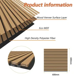 Lot de 4 Panneaux Muraux Décoratifs Acoustiques Bois MDF 60x60cm Chêne foncé AntiBruit, Facile à Poser-AICA Sanitaire