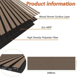 Lot de 3 Panneaux Muraux Décoratifs Acoustiques Bois MDF 240x60cm Noyer AntiBruit, Facile à Poser-AICA Sanitaire