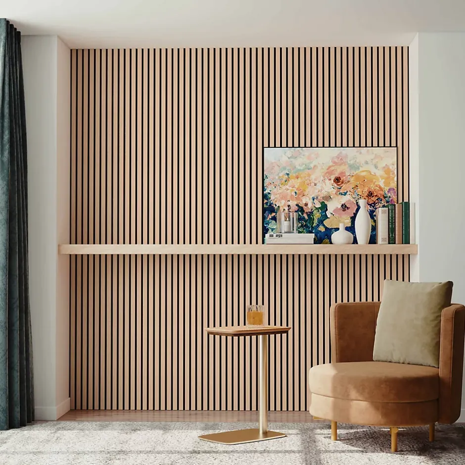 Lot de 2 Panneaux Muraux Décoratifs Acoustiques Bois MDF 120x60cm Chêne foncé AntiBruit, Facile à Poser-AICA Sanitaire New