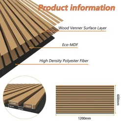 Lot de 2 Panneaux Muraux Décoratifs Acoustiques Bois MDF 120x60cm Chêne foncé AntiBruit, Facile à Poser-AICA Sanitaire New