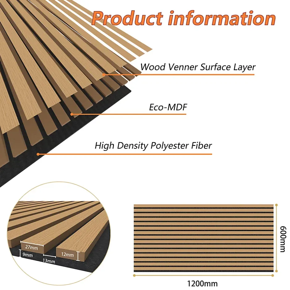 Lot de 2 Panneaux Muraux Décoratifs Acoustiques Bois MDF 120x60cm Chêne foncé AntiBruit, Facile à Poser-AICA Sanitaire New