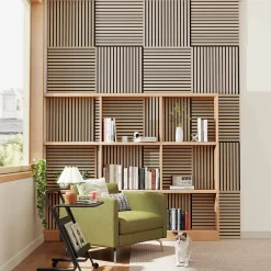 AICA Sanitaire Lot de 4 Panneaux Muraux Décoratifs Acoustiques Bois MDF 60x60cm Chêne clair AntiBruit, Facile à Poser