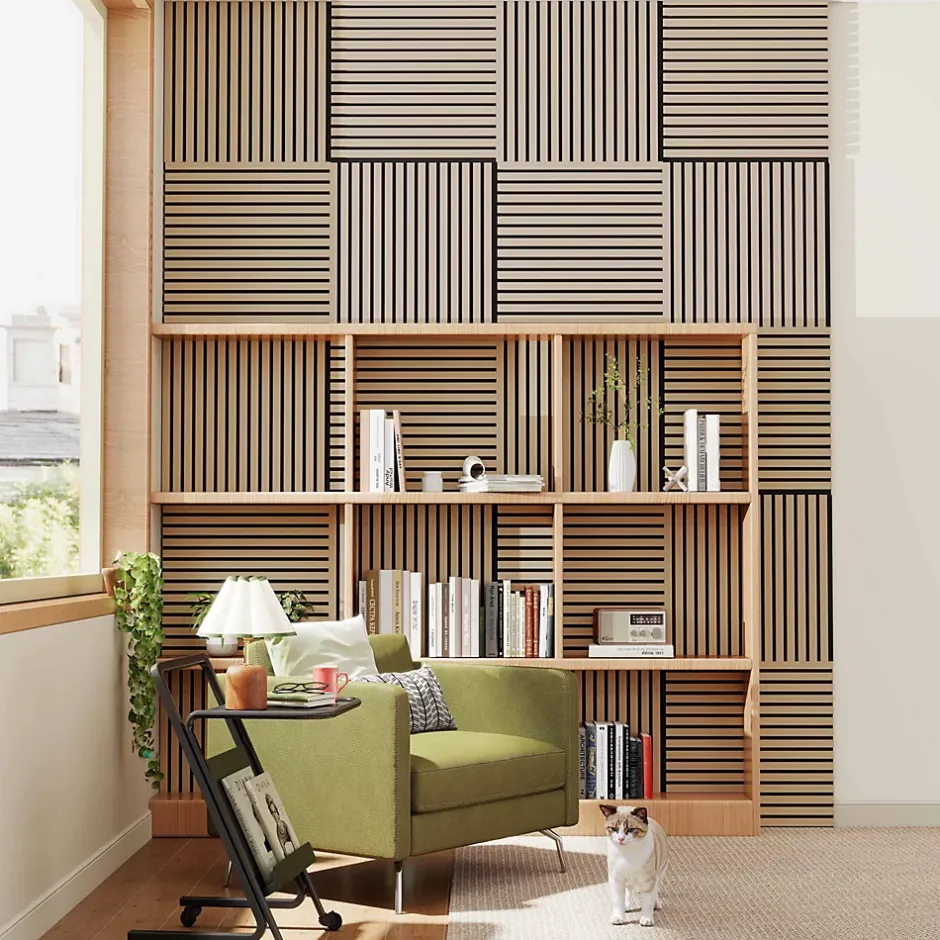 AICA Sanitaire Lot de 4 Panneaux Muraux Décoratifs Acoustiques Bois MDF 60x60cm Chêne clair AntiBruit, Facile à Poser