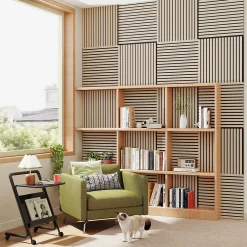 AICA Sanitaire Lot de 4 Panneaux Muraux Décoratifs Acoustiques Bois MDF 60x60cm Chêne clair AntiBruit, Facile à Poser