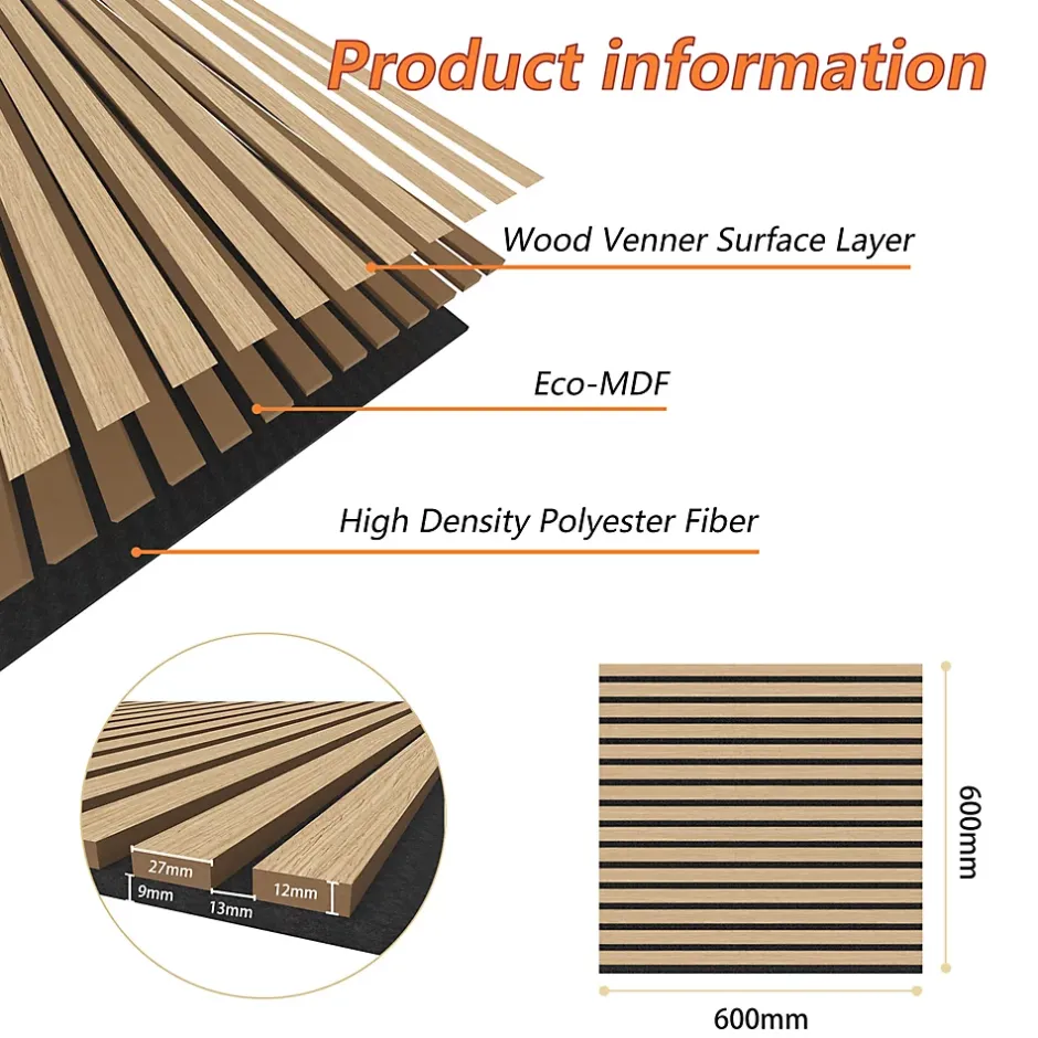 AICA Sanitaire Lot de 4 Panneaux Muraux Décoratifs Acoustiques Bois MDF 60x60cm Chêne clair AntiBruit, Facile à Poser