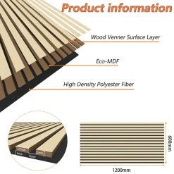 AICA Sanitaire Lot de 2 Panneaux Muraux Décoratifs Acoustiques Bois MDF 120x60cm chêne naturel AntiBruit, Facile à Poser