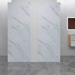 Lot de 2 panneaux muraux de douche effet blanc marbre mural aluminium avec 1 profile - L.80 x L.100 x H.210 cm -facile à nettoyer-AICA Sanitaire Discount