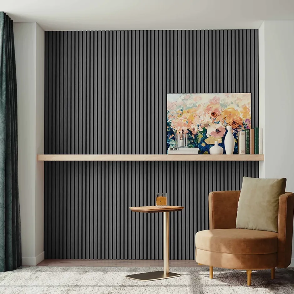 AICA Sanitaire Lot de 2 Panneaux Muraux Décoratifs Acoustiques Bois MDF 120x60cm Chêne grisé AntiBruit, Facile à Poser