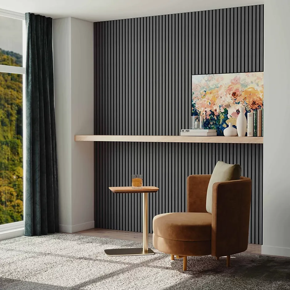 AICA Sanitaire Lot de 2 Panneaux Muraux Décoratifs Acoustiques Bois MDF 120x60cm Chêne grisé AntiBruit, Facile à Poser