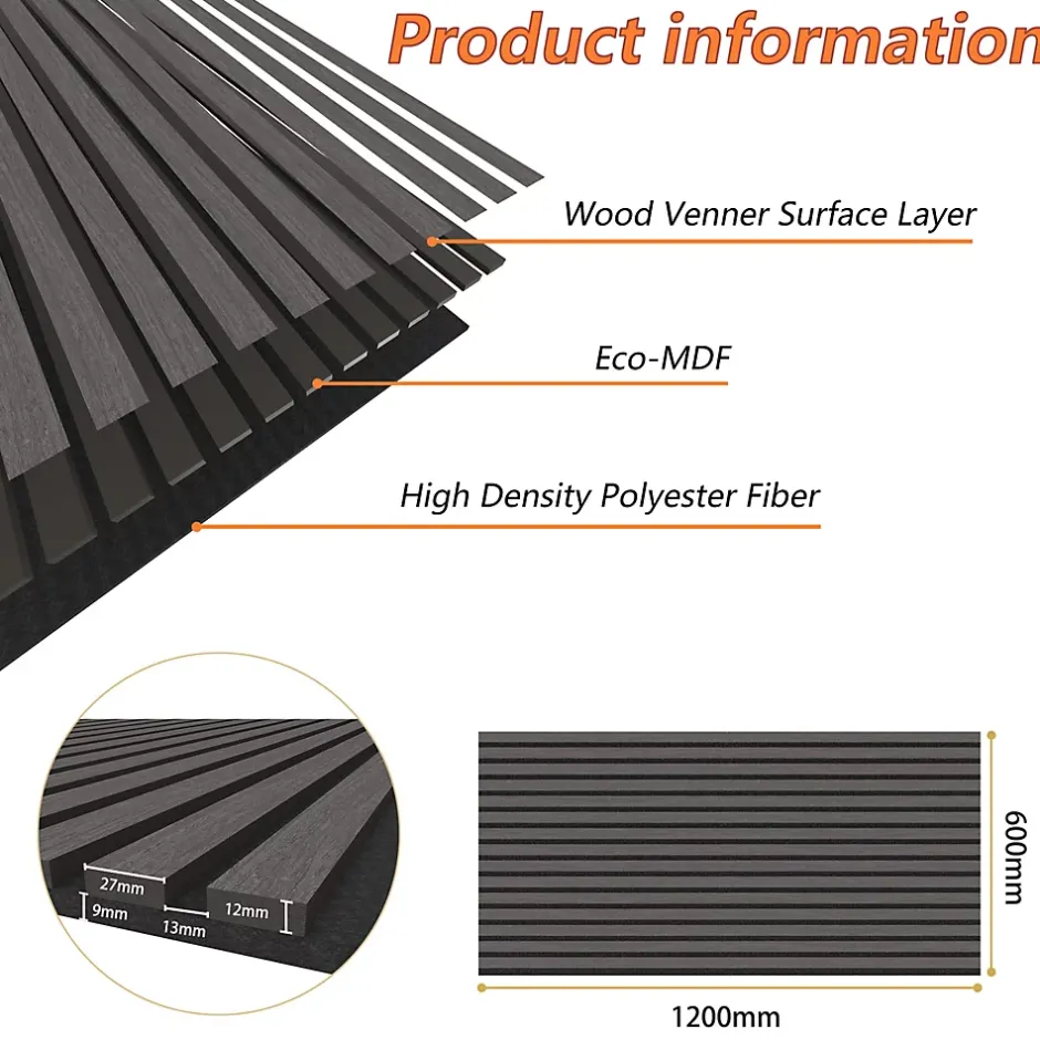 AICA Sanitaire Lot de 2 Panneaux Muraux Décoratifs Acoustiques Bois MDF 120x60cm Chêne grisé AntiBruit, Facile à Poser