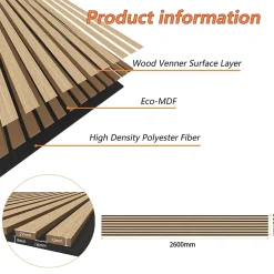 AICA Sanitaire Lot de 3 Panneaux Muraux Décoratifs Acoustiques Bois MDF 260x30cm Chêne clair AntiBruit, Facile à Poser